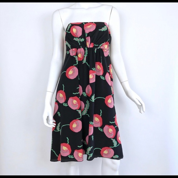 Anna Sui Anthropologie strapless silk poppy dress - Picture 2 of 4
